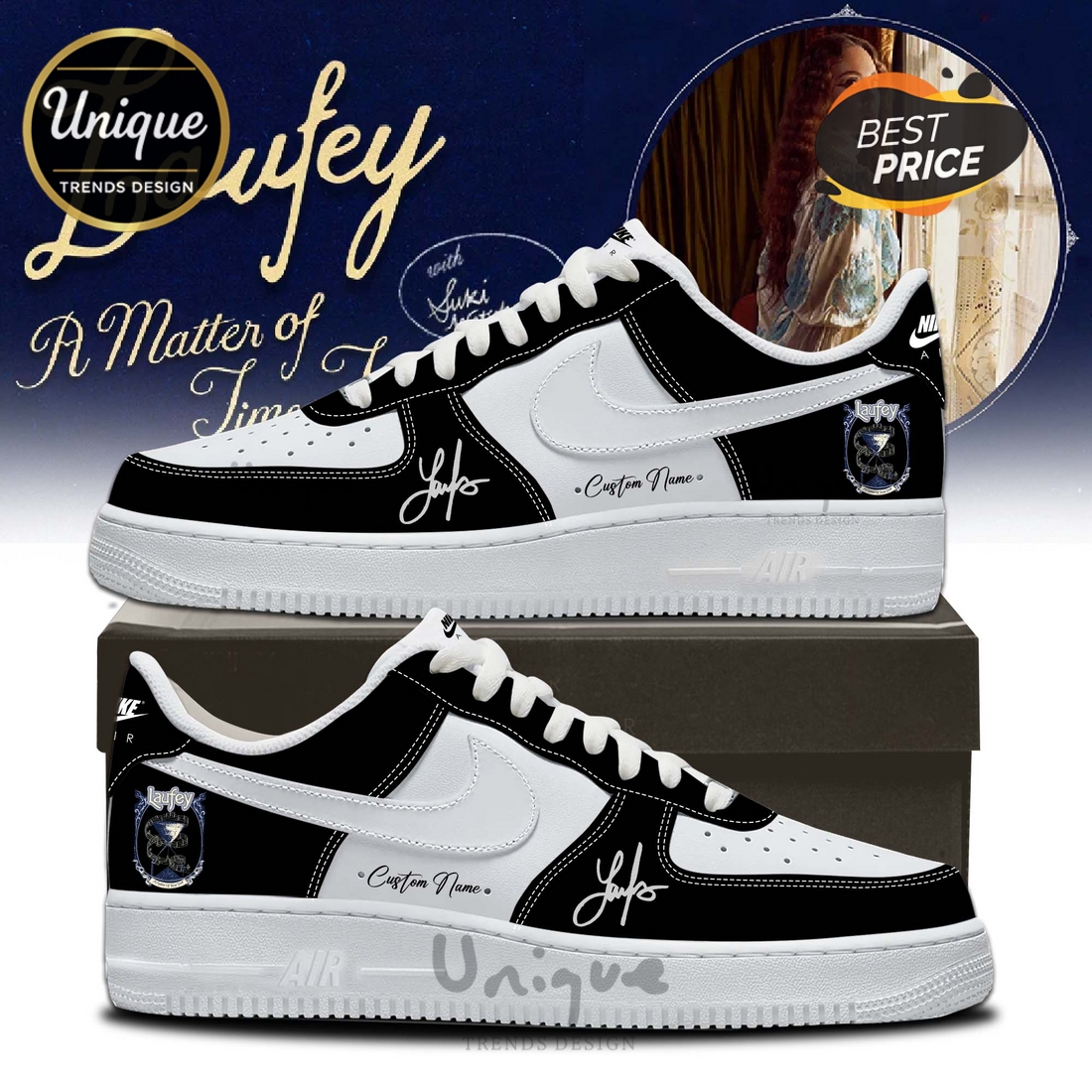 Custom Laufey’s A Matter Of Time Tour Air Force 1 Sneakers Custom Laufey’s A Matter Of Time Tour Air Force 1 Sneakers