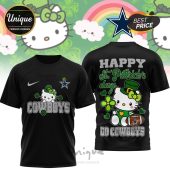 Dallas Cowboys Hello Kitty St. Patrick's Day 3D shirt. NFL football shamrock design.