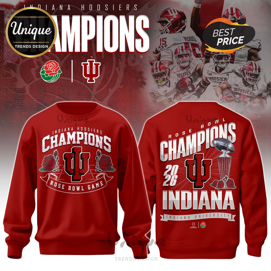 Indiana Hoosiers NCAA Sugar Bowl Champions Red Hoodie Indiana Hoosiers NCAA Sugar Bowl Champions Red Hoodie