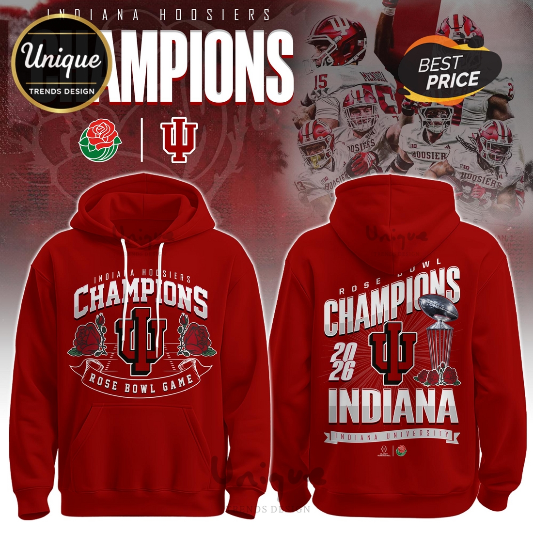 Indiana Hoosiers NCAA Sugar Bowl Champions Red Hoodie, Joggers Indiana Hoosiers NCAA Sugar Bowl Champions Red Hoodie, Joggers