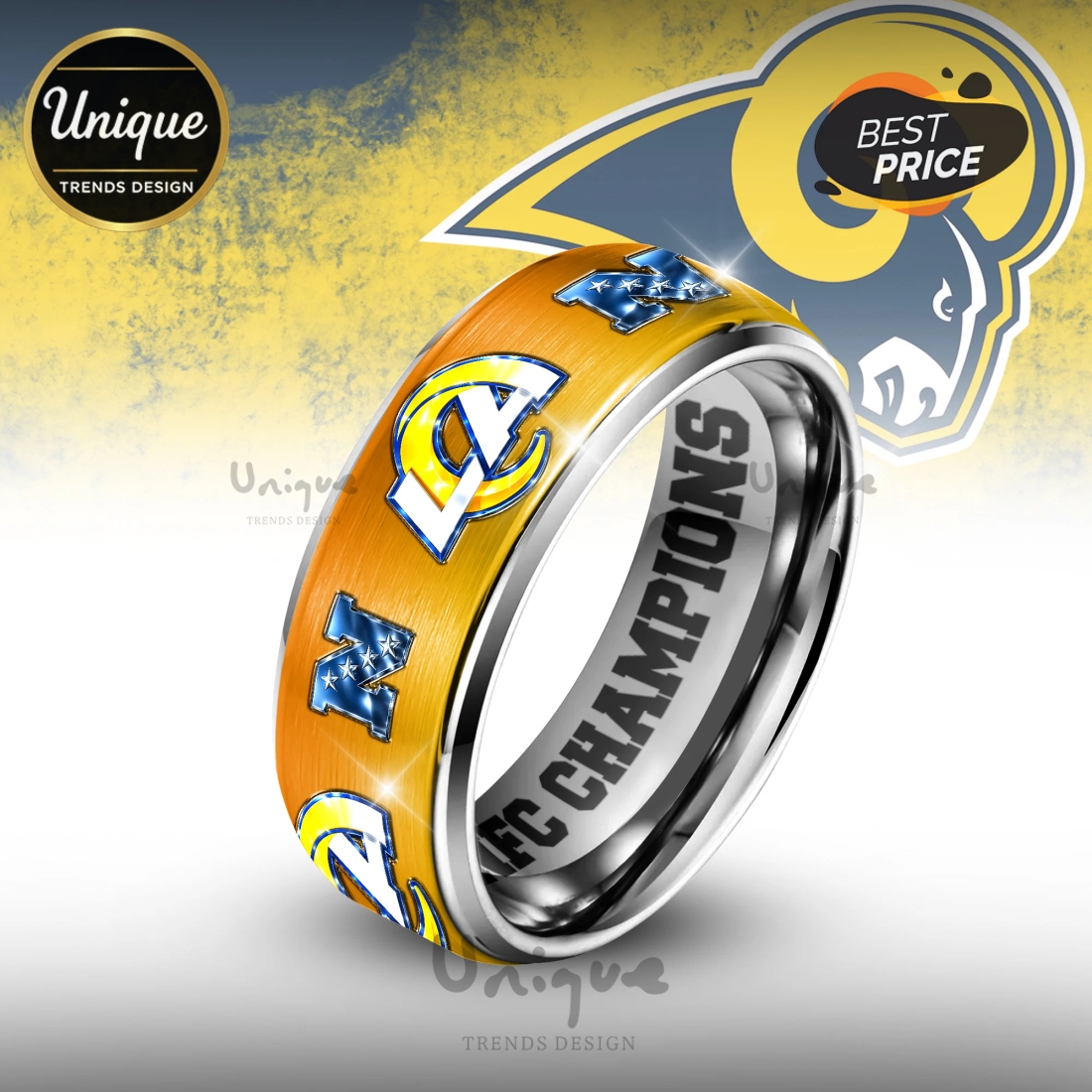 Los Angeles Rams Premium NFL 2026 Super Bowl Silver Tungsten Ring Los Angeles Rams Premium NFL 2026 Super Bowl Silver Tungsten Ring