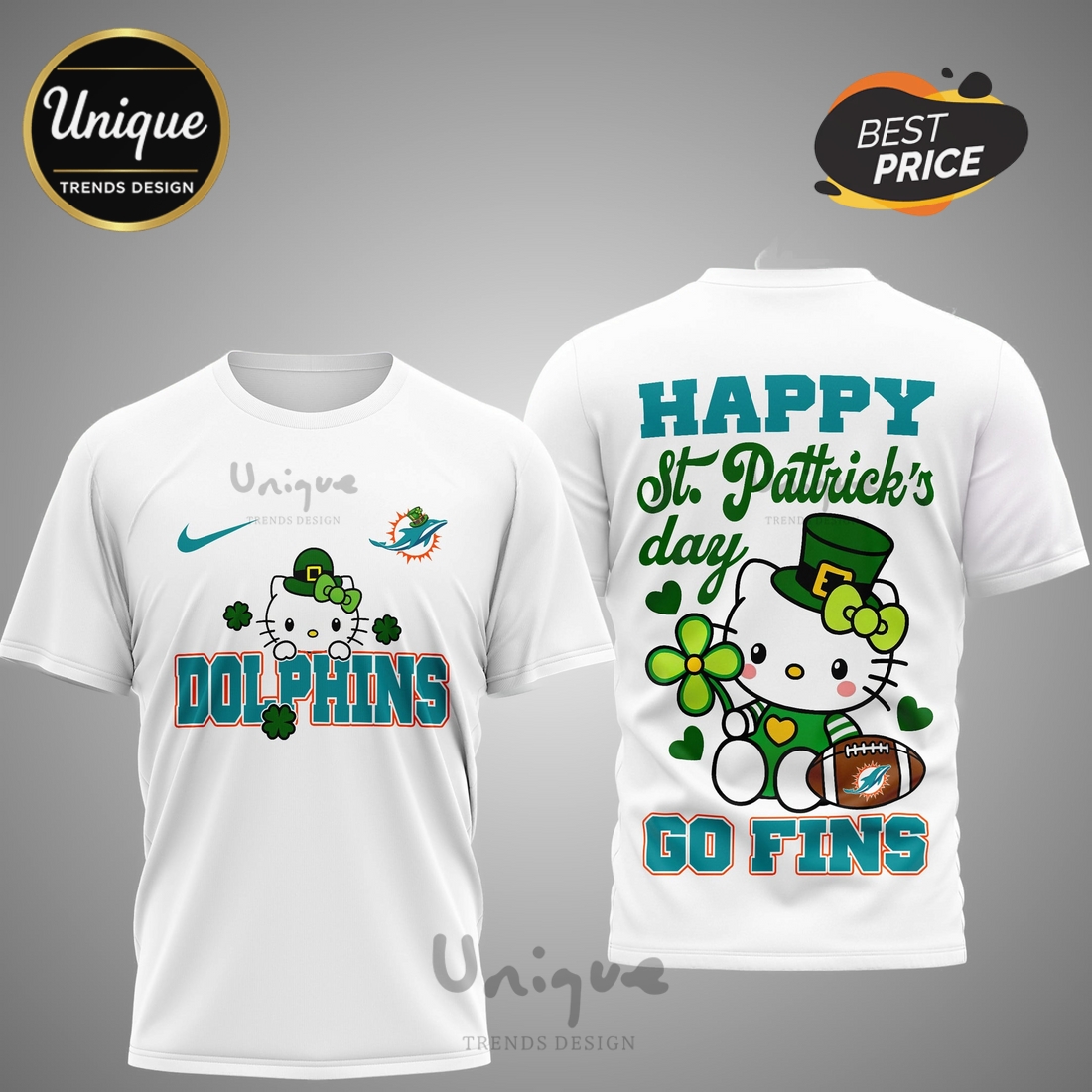 Miami Dolphins Premium NFL Hello Kitty St. Pattrick’s Day 3D Shirt Miami Dolphins Premium NFL Hello Kitty St. Pattrick’s Day 3D Shirt