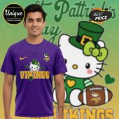 Minnesota Vikings Hello Kitty St. Patrick's Day 3D Shirt - Premium NFL apparel for women and girls.