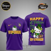 Minnesota Vikings Hello Kitty St. Patrick's Day 3D shirt. Officially licensed NFL gear.