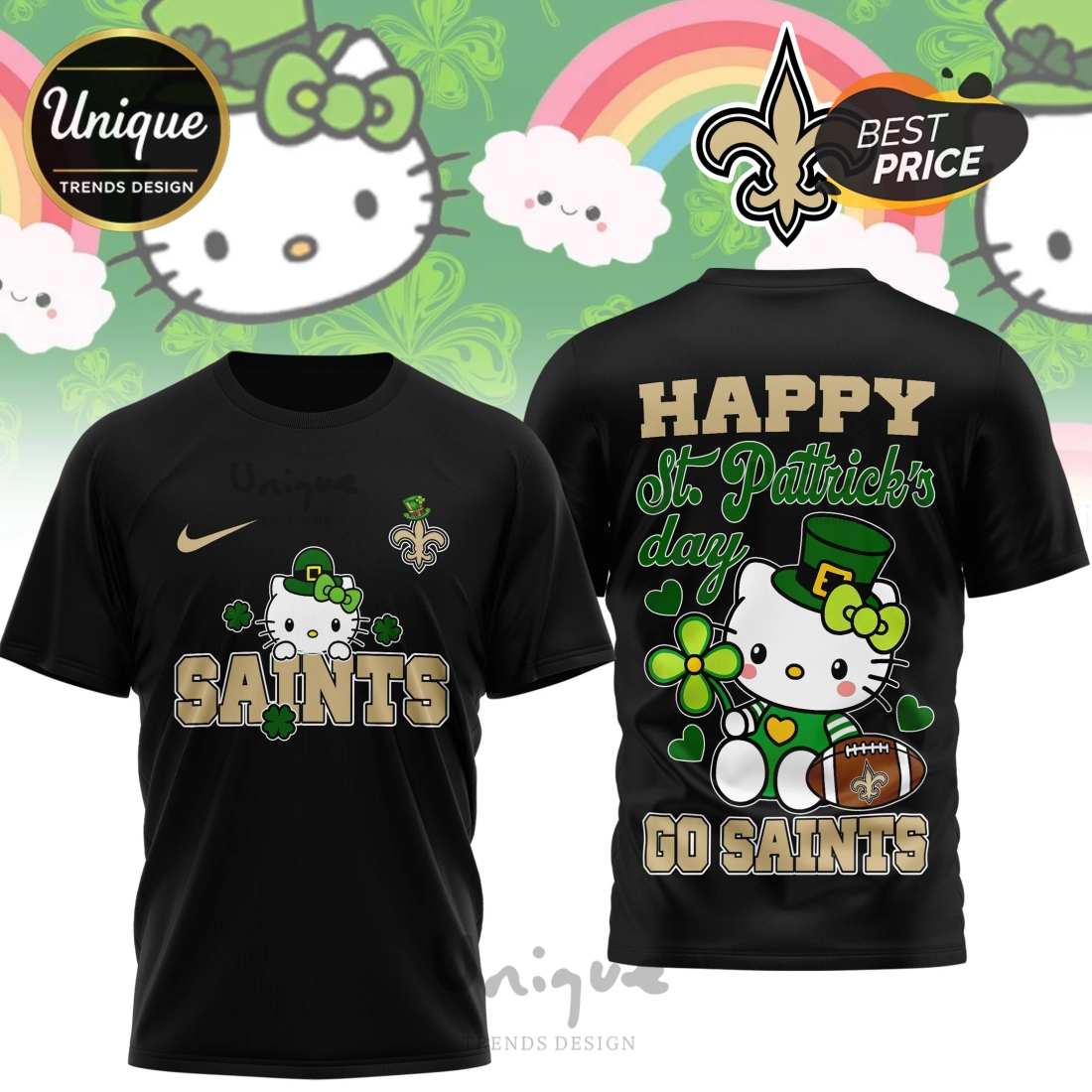 New Orleans Saints Premium NFL Hello Kitty St. Pattrick’s Day 3D Shirt New Orleans Saints Premium NFL Hello Kitty St. Pattrick’s Day 3D Shirt
