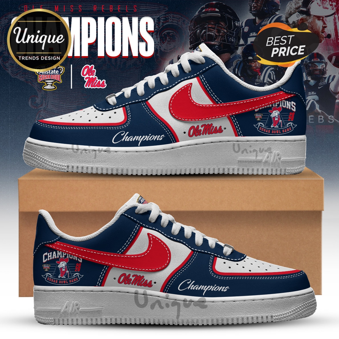 Ole Miss Rebels NCAA Sugar Bowl Champions Air Force 1 Ole Miss Rebels NCAA Sugar Bowl Champions Air Force 1