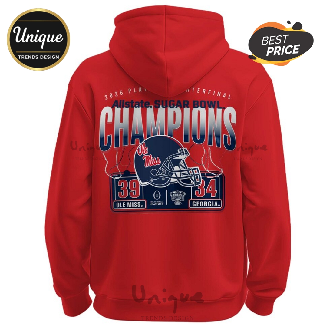Ole Miss Rebels NCAA Sugar Bowl Champions Red Hoodie Ole Miss Rebels NCAA Sugar Bowl Champions Red Hoodie