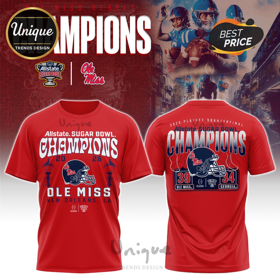 Ole Miss Rebels NCAA Sugar Bowl Champions Red Hoodie Ole Miss Rebels NCAA Sugar Bowl Champions Red Hoodie