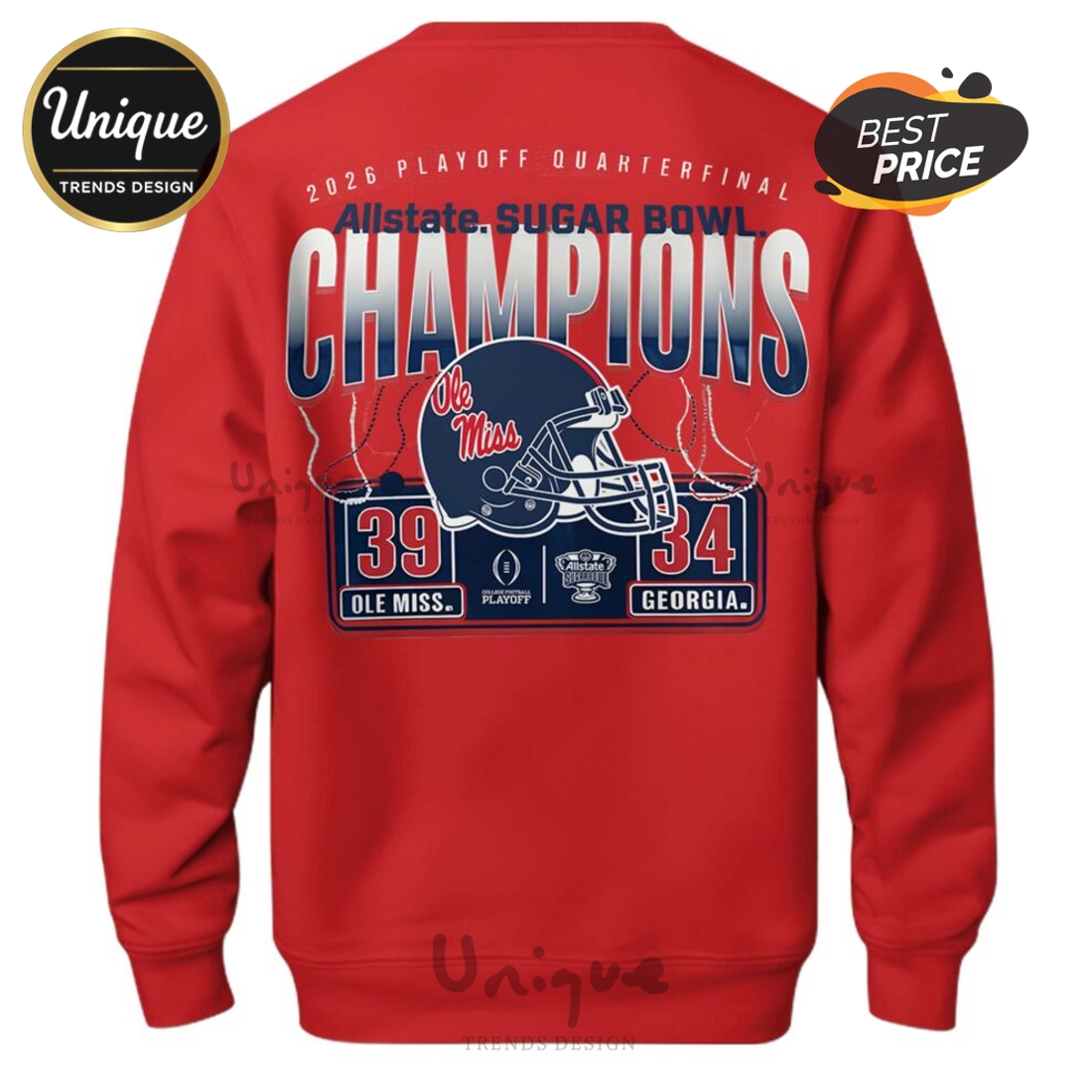 Ole Miss Rebels NCAA Sugar Bowl Champions Red Hoodie Ole Miss Rebels NCAA Sugar Bowl Champions Red Hoodie