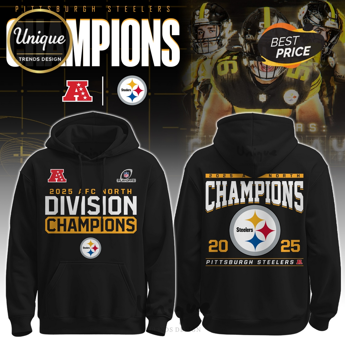 Pittsburgh Steelers AFC North Division Champions Hoodie, Joggers Pittsburgh Steelers AFC North Division Champions Hoodie, Joggers