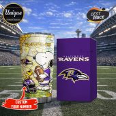 Baltimore Ravens Snoopy Tumbler - Show your team & Peanuts pride! High-quality, durable, perfect for game day or everyday use.