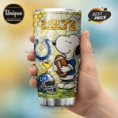 Indianapolis Colts Snoopy Tumbler: Show your team & Snoopy pride! Premium insulated tumbler for hot & cold drinks. Perfect gift for Colts fans.