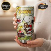 Kansas City Chiefs Snoopy Tumbler - Show your team spirit with this premium tumbler featuring Snoopy and the Chiefs logo.