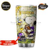 Minnesota Vikings Snoopy Tumbler: Show your team & Pride! Premium NFL gift for Vikings fans. Durable, stylish.