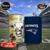Premium New England Patriots NFL Snoopy Pride Tumbler featuring Snoopy in Patriots gear.