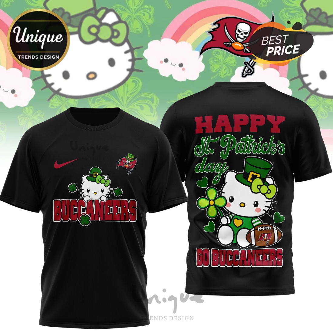 Tampa Bay Buccaneers Premium NFL Hello Kitty St. Pattrick’s Day 3D Shirt Tampa Bay Buccaneers Premium NFL Hello Kitty St. Pattrick’s Day 3D Shirt