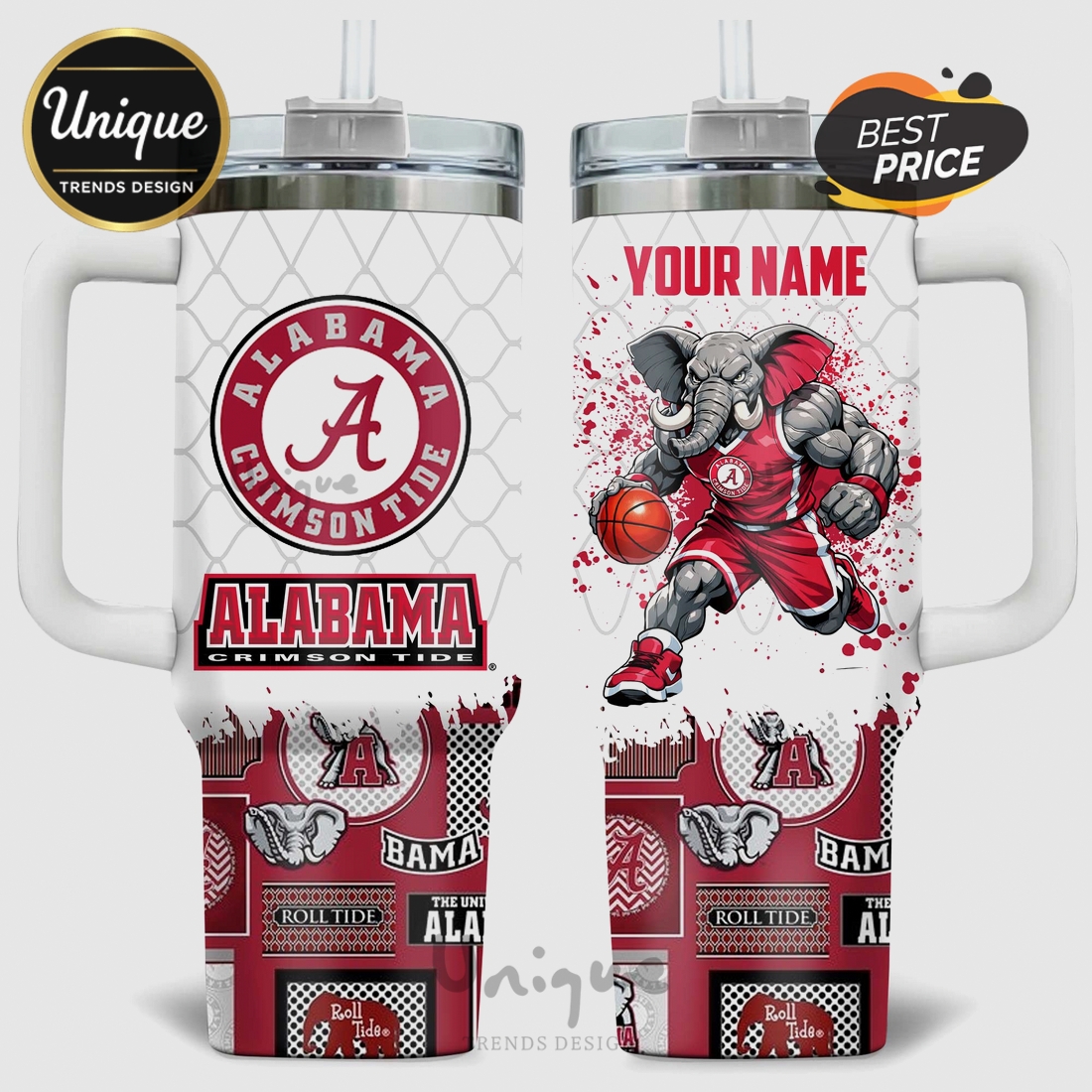 Alabama Crimson Tide Basketball Mascot Personalized 40oz Tumbler Alabama Crimson Tide Basketball Mascot Personalized 40oz Tumbler