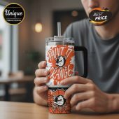 Anaheim Ducks themed tumbler with straw and handle. Features 'Paint It Orange' text and Ducks logo.!