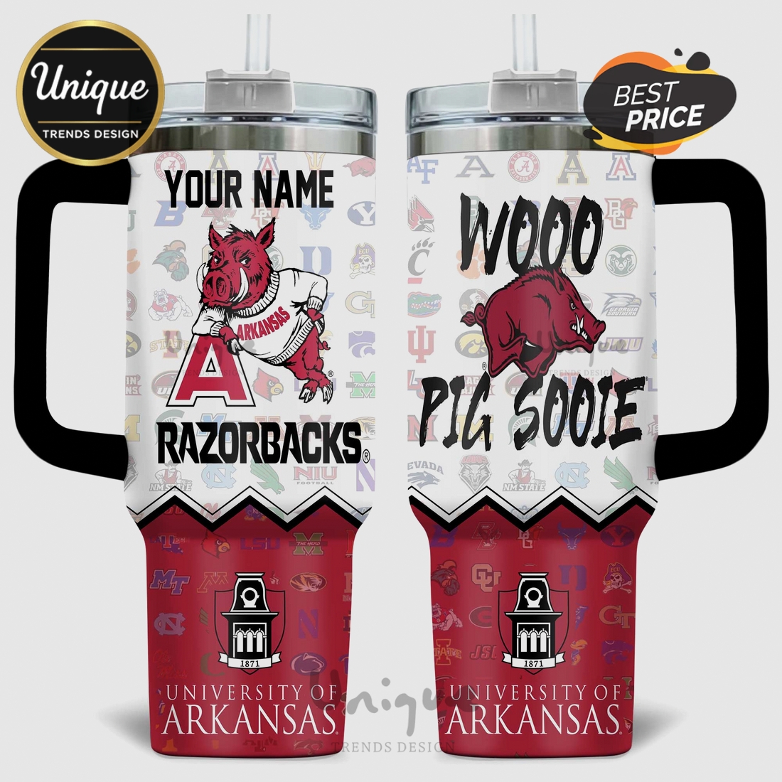 Arkansas Razorbacks Pig Sooie NCAA Stanley Style 40oz Tumbler Arkansas Razorbacks Pig Sooie NCAA Stanley Style 40oz Tumbler