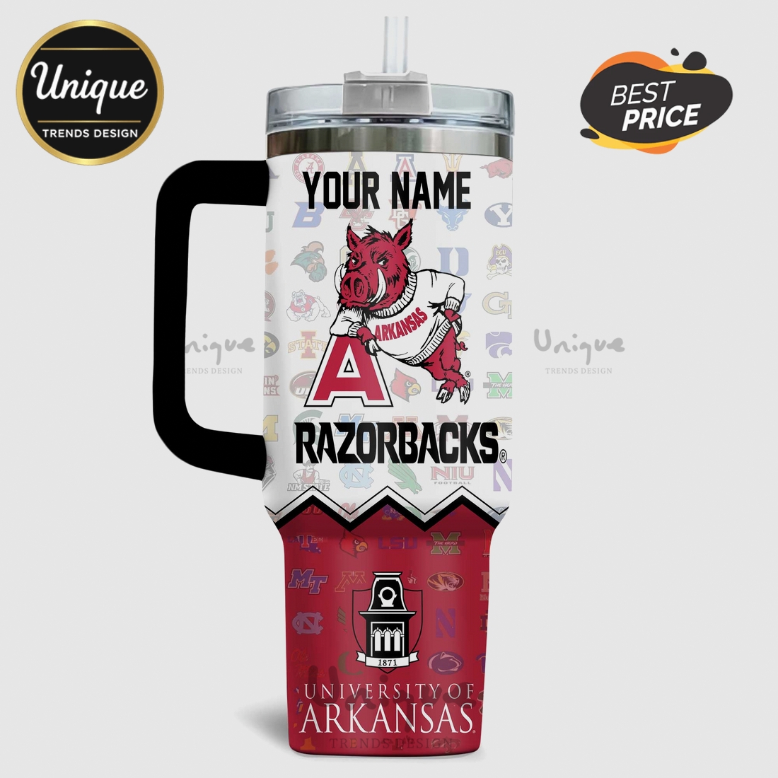 Arkansas Razorbacks Pig Sooie NCAA Stanley Style 40oz Tumbler Arkansas Razorbacks Pig Sooie NCAA Stanley Style 40oz Tumbler