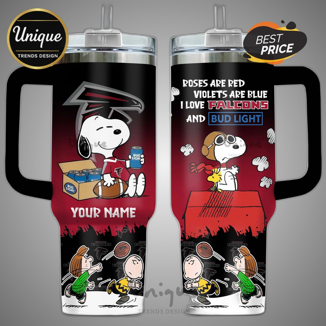 Atlanta Falcons Snoopy Bud Light Personalized Tumblers 40oz Atlanta Falcons Snoopy Bud Light Personalized Tumblers 40oz
