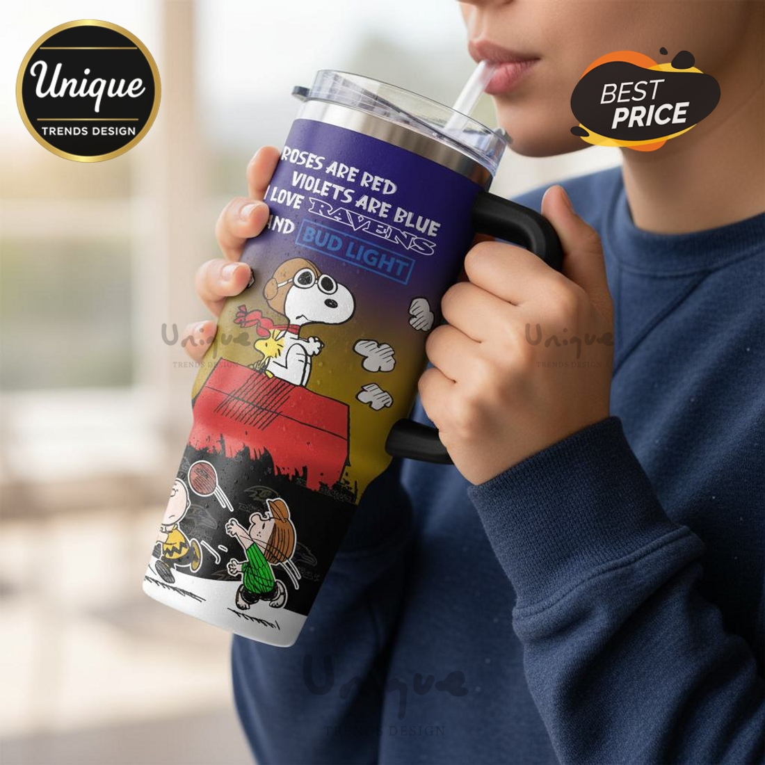 Baltimore Ravens Snoopy Bud Light Personalized 40oz Tumbler Baltimore Ravens Snoopy Bud Light Personalized 40oz Tumbler