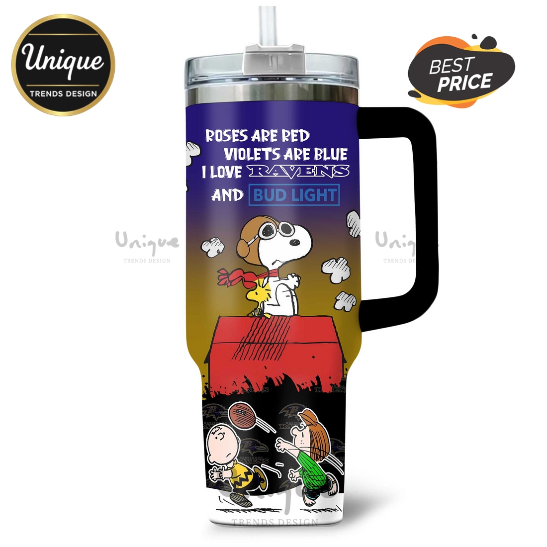 Baltimore Ravens Snoopy Bud Light Personalized 40oz Tumbler Baltimore Ravens Snoopy Bud Light Personalized 40oz Tumbler