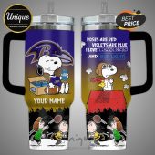 Personalized Baltimore Ravens Snoopy Bud Light 40oz Tumbler. Show your team & beer love!
