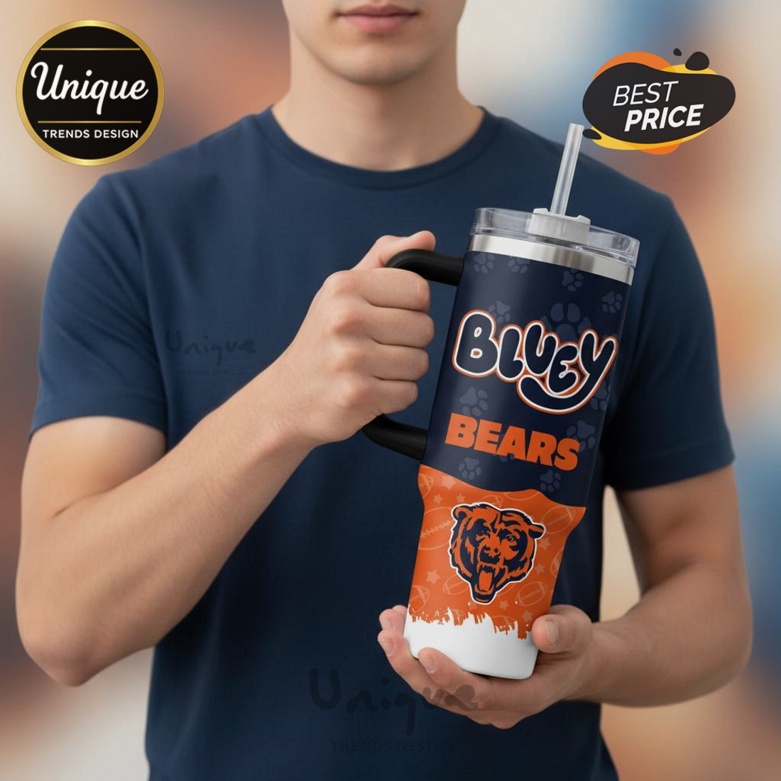 Bluey Chicago Bears NFL Personalized 40oz Tumbler Bluey Chicago Bears NFL Personalized 40oz Tumbler