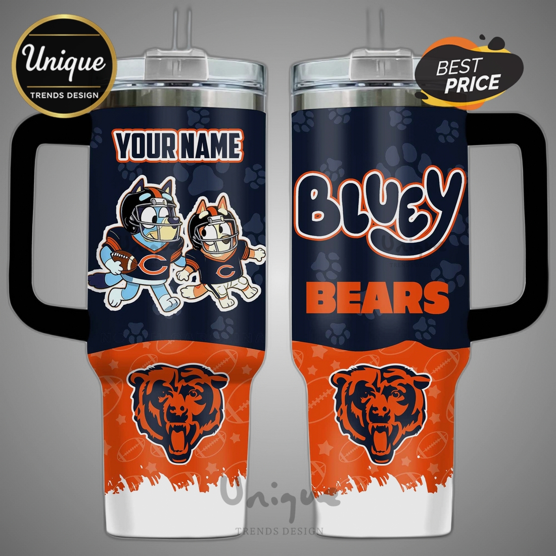 Bluey Chicago Bears NFL Personalized 40oz Tumbler Bluey Chicago Bears NFL Personalized 40oz Tumbler