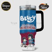 Bluey Colorado Avalanche tumbler featuring Bluey and Bingo in hockey gear!