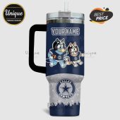 Customizable Dallas Cowboys tumbler featuring cartoon dogs in football gear with 'Your Name' text!