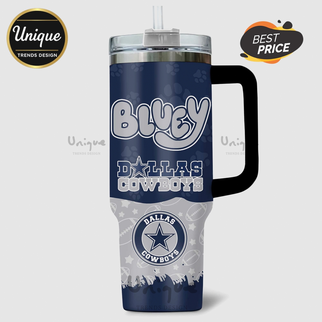 Bluey & Dallas Cowboys Football Team 40oz Stainless Steel Tumbler Bluey & Dallas Cowboys Football Team 40oz Stainless Steel Tumbler