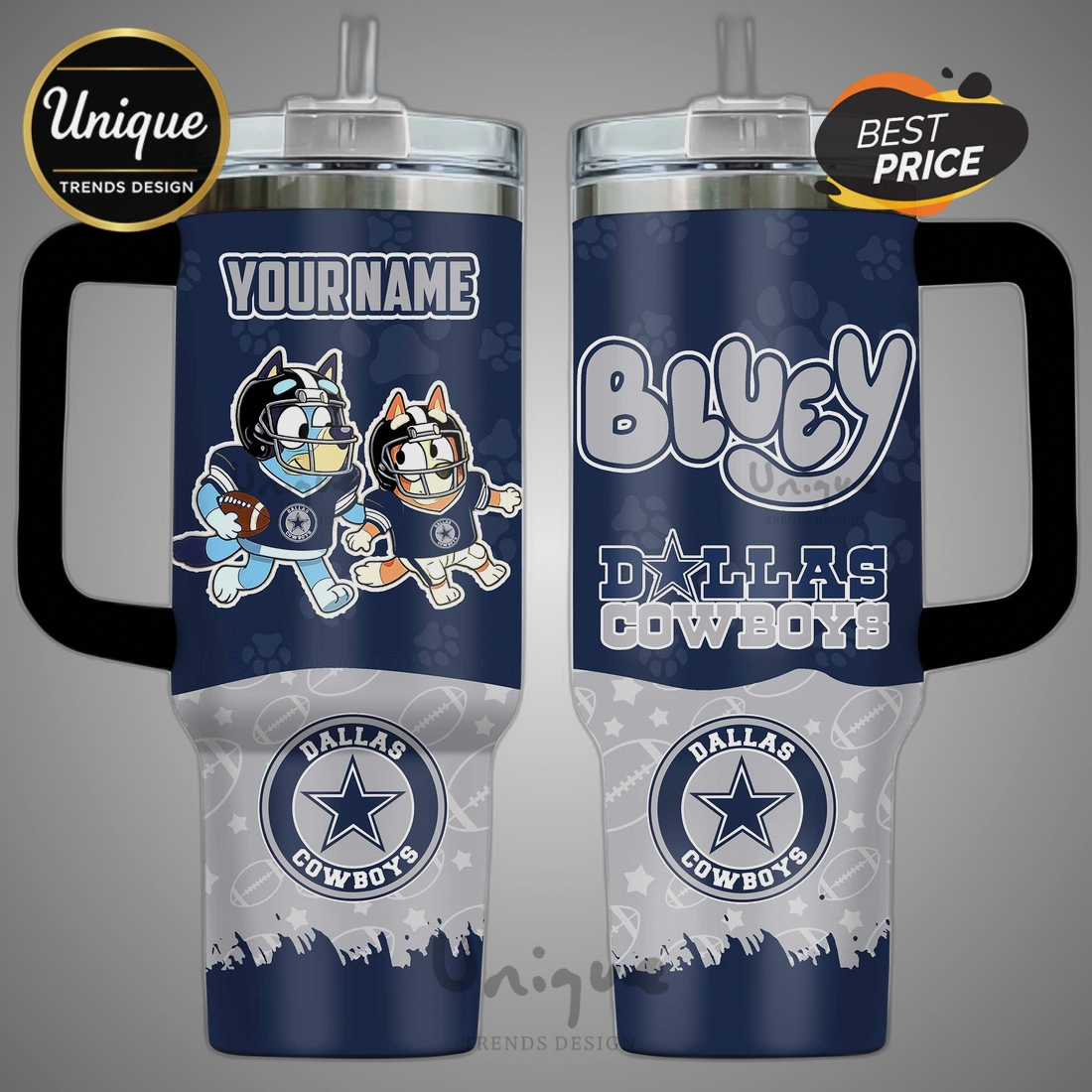 Bluey & Dallas Cowboys Football Team 40oz Stainless Steel Tumbler Bluey & Dallas Cowboys Football Team 40oz Stainless Steel Tumbler