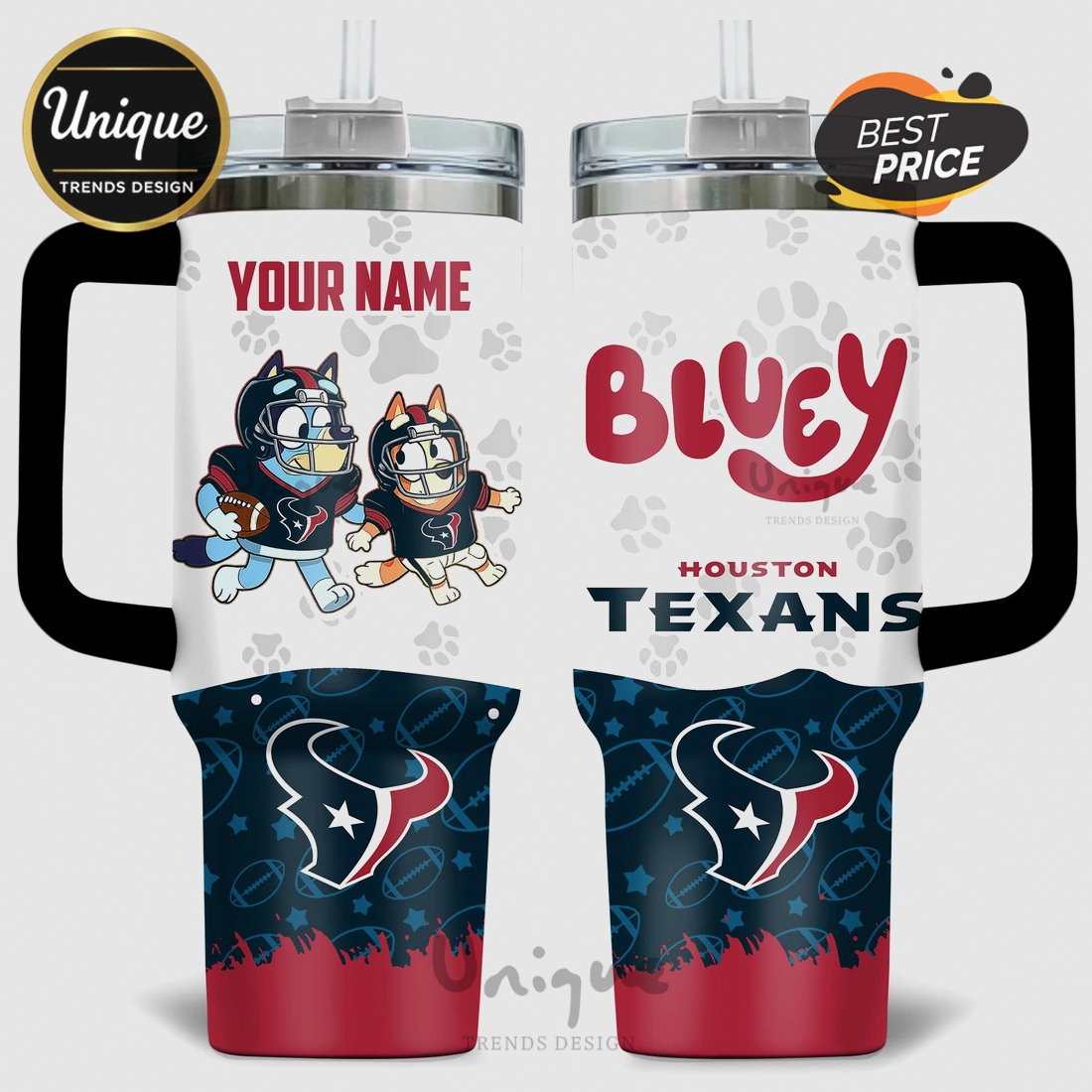 Bluey Houston Texans NFL Personalized 40oz Tumbler Bluey Houston Texans NFL Personalized 40oz Tumbler