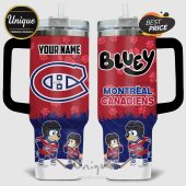 Personalized Bluey Montreal Canadiens tumbler with text 'Your Name' and cartoon hockey players.!