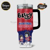 Bluey Montreal Canadiens themed tumbler with Bluey and Bingo in hockey gear!