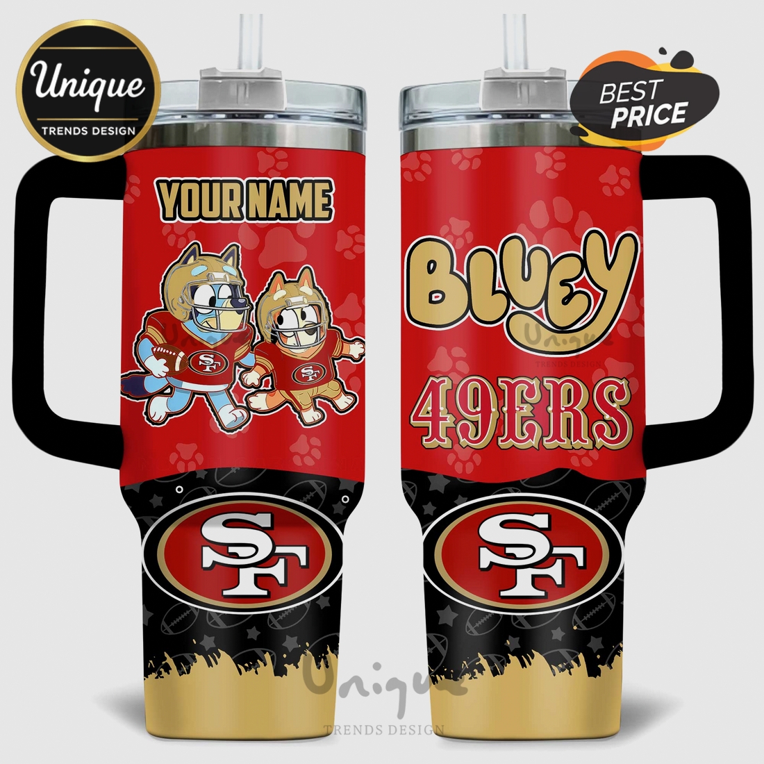Bluey San Francisco 49ers Personalized 40oz Stanley Tumbler Bluey San Francisco 49ers Personalized 40oz Stanley Tumbler