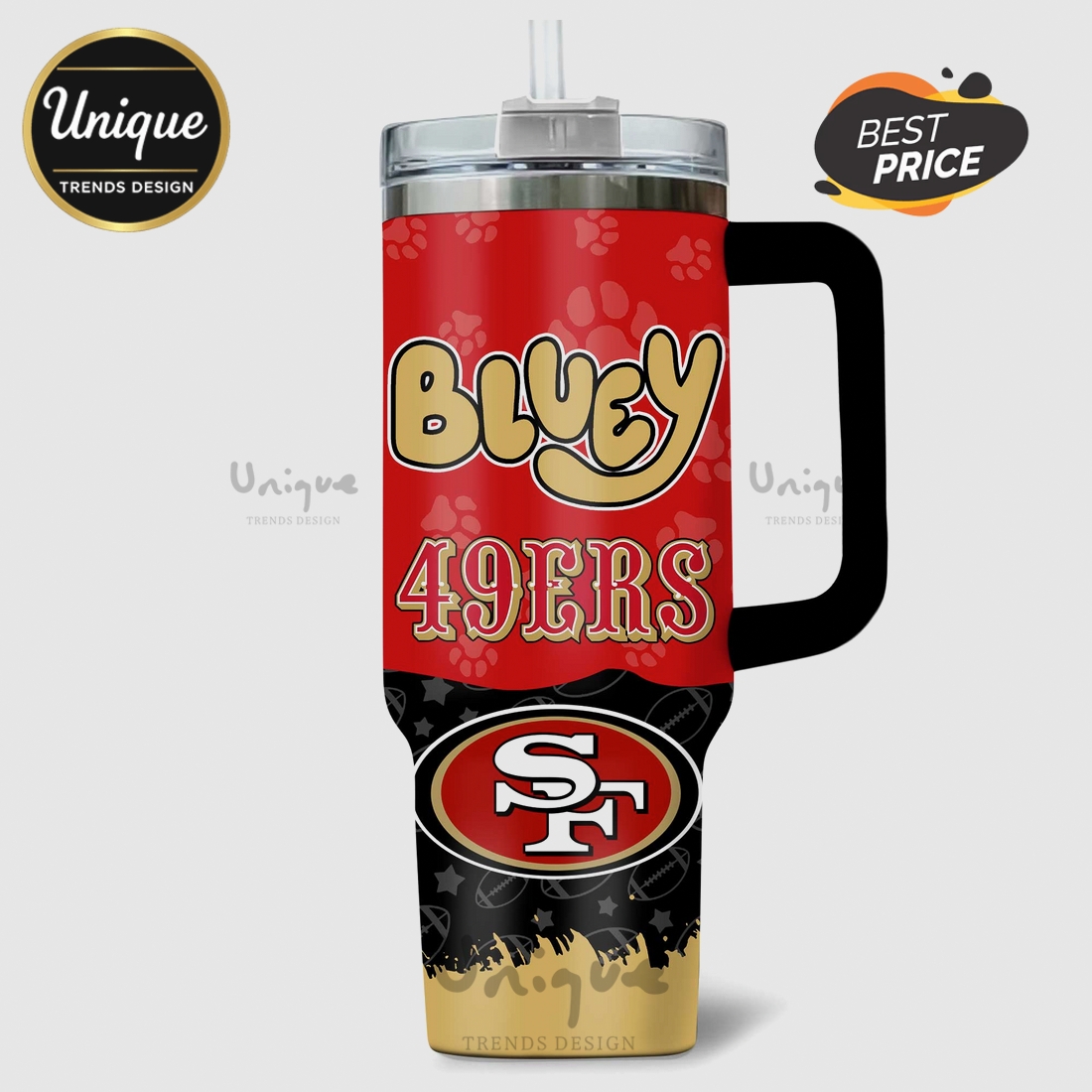 Bluey San Francisco 49ers Personalized 40oz Stanley Tumbler Bluey San Francisco 49ers Personalized 40oz Stanley Tumbler