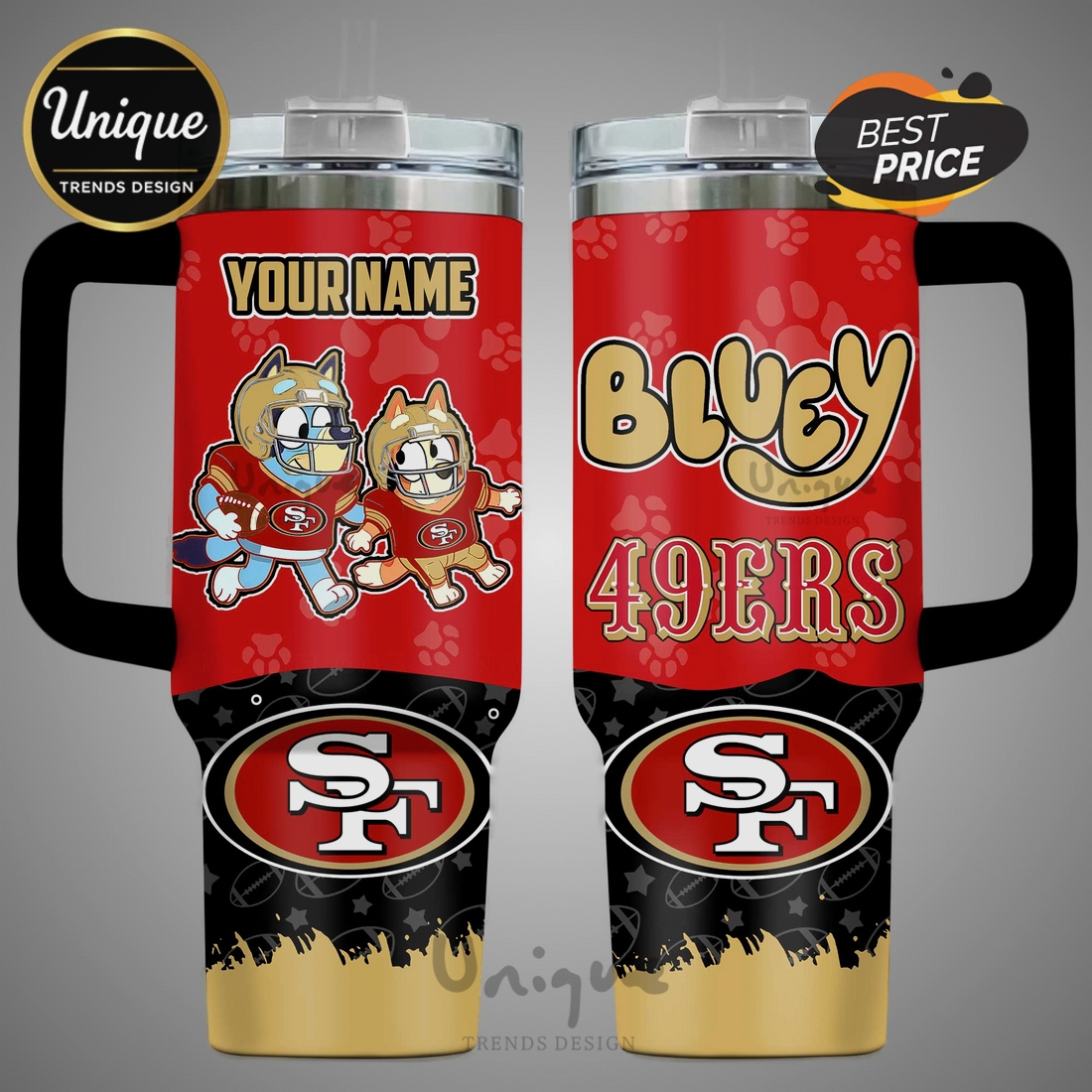 Bluey San Francisco 49ers Personalized 40oz Stanley Tumbler Bluey San Francisco 49ers Personalized 40oz Stanley Tumbler