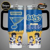 Personalized Bluey St. Louis Blues hockey themed tumbler with straw and handle.!