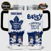 Customizable Toronto Maple Leafs tumbler featuring Bluey characters in hockey gear.!