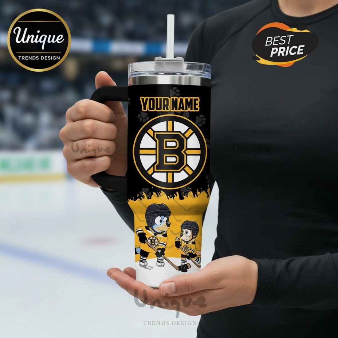 Boston Bruins Bluey Dog Hockey 40oz Stanley Style Tumbler Boston Bruins Bluey Dog Hockey 40oz Stanley Style Tumbler