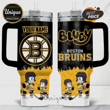 Boston Bruins Bluey Dog Hockey 40oz Stanley Style Tumbler