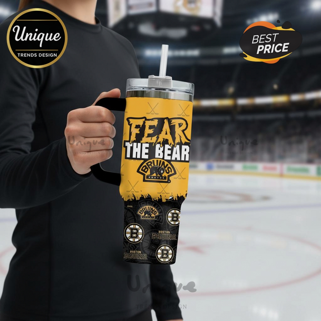 Boston Bruins Fear The Bear 40oz Stanley Style Tumbler Boston Bruins Fear The Bear 40oz Stanley Style Tumbler