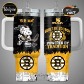 Personalized Boston Bruins Stanley Cup Peanuts 40oz Tumbler. Great gift for hockey fans! Customize with a name.