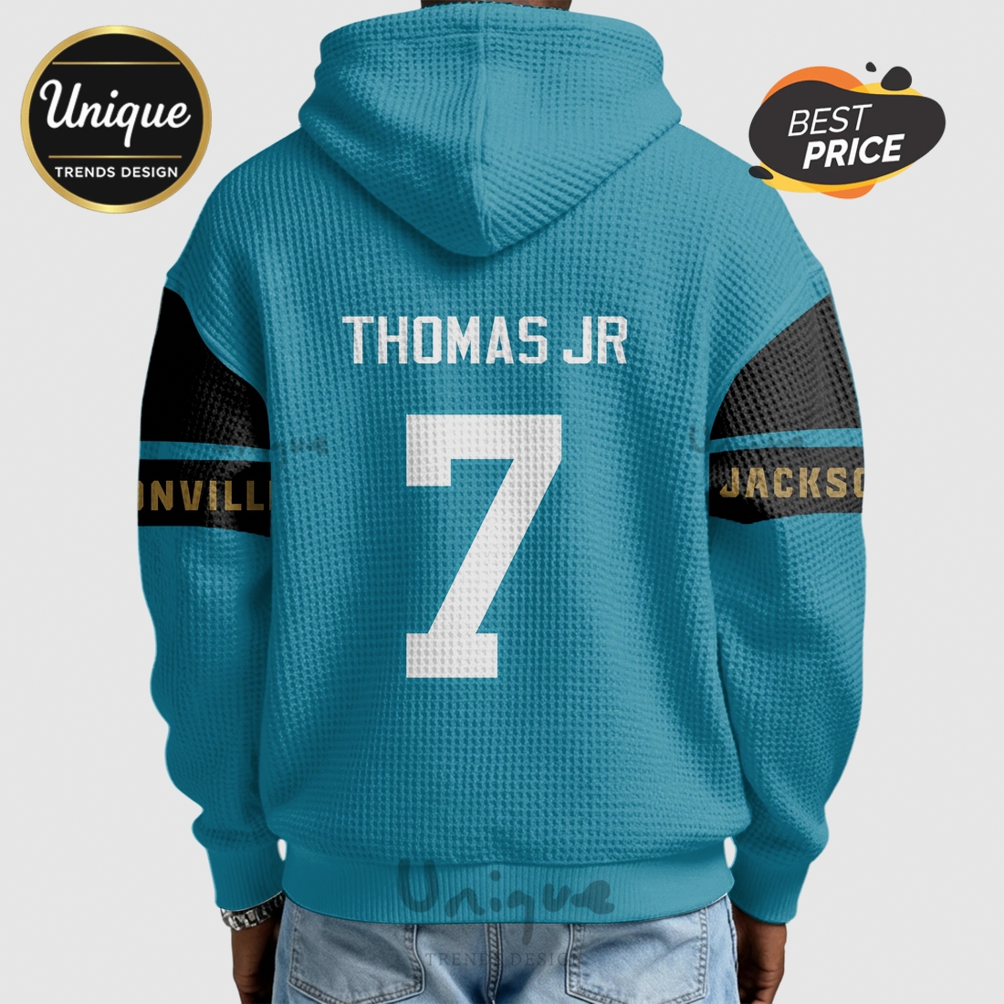 Brian Thomas Jr Jacksonville Jaguars 7 Waffle Quarter Zip Hoodie Brian Thomas Jr Jacksonville Jaguars 7 Waffle Quarter Zip Hoodie