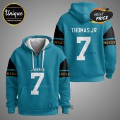 Aqua blue hoodie with Jaguars text, number 7, and 'THOMAS JR' nameplate on the back.!