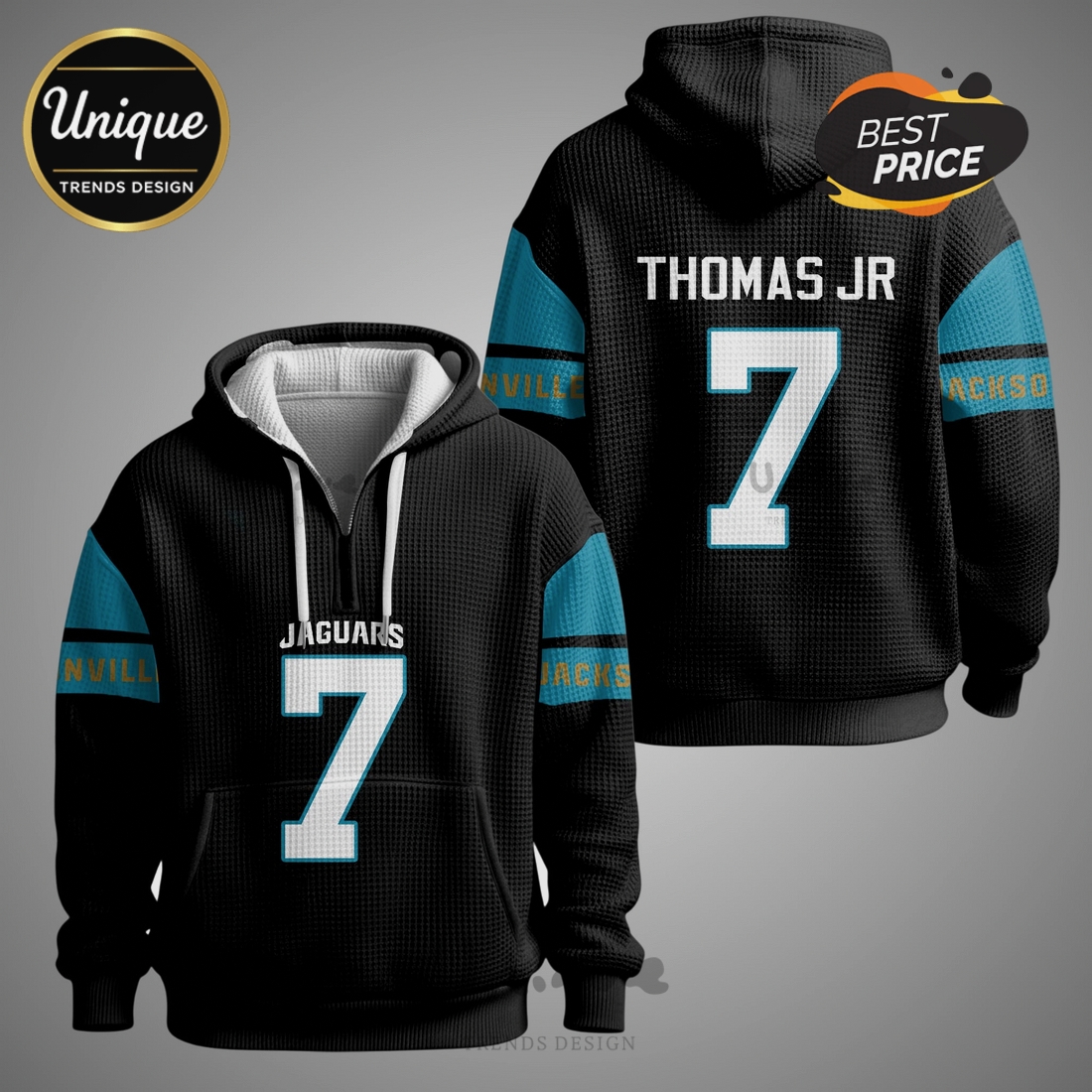 Brian Thomas Jr Jaguars 7 Waffle Quarter Zip Hoodie Brian Thomas Jr Jaguars 7 Waffle Quarter Zip Hoodie