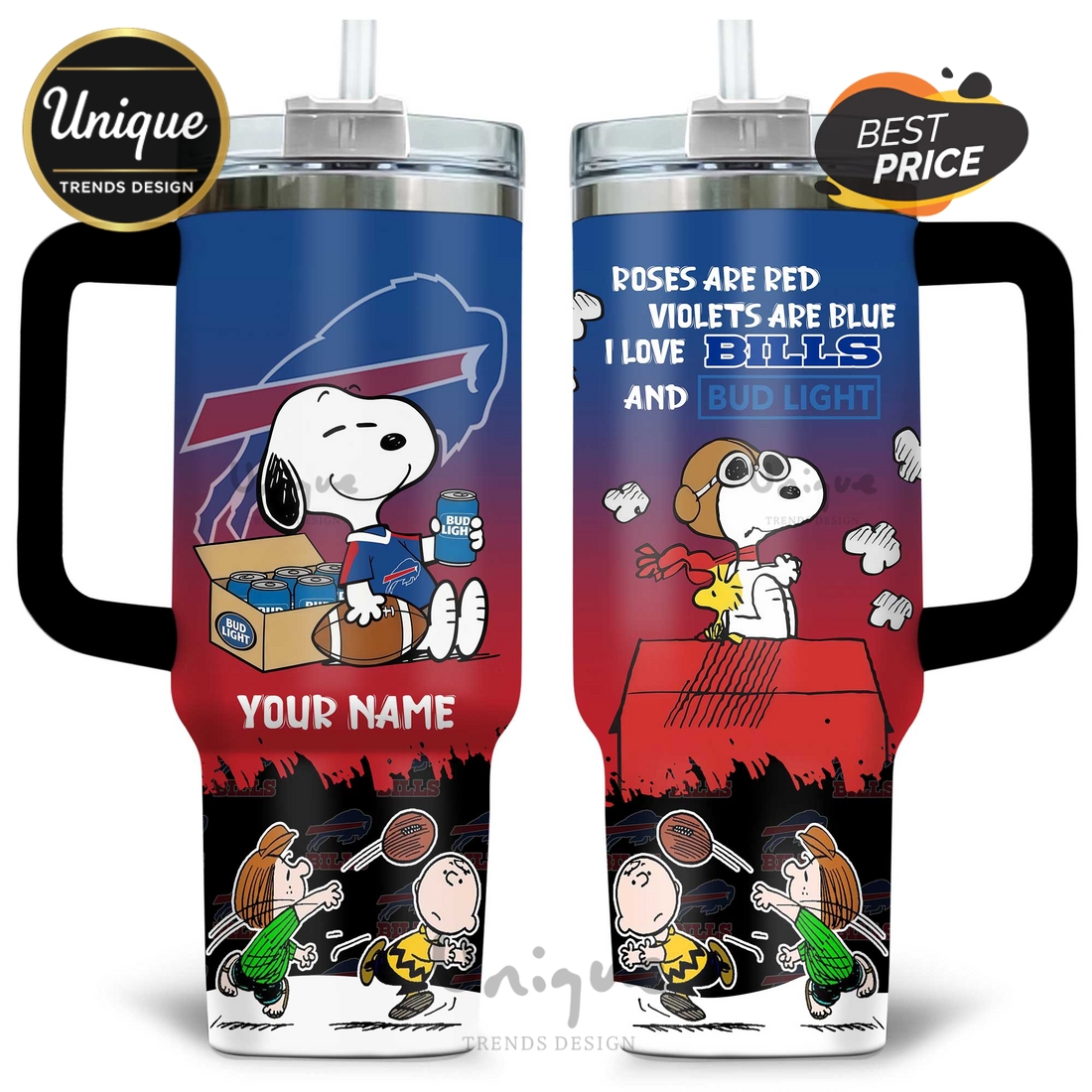 Buffalo Bills Snoopy Bud Light Personalized 40oz Tumbler Buffalo Bills Snoopy Bud Light Personalized 40oz Tumbler